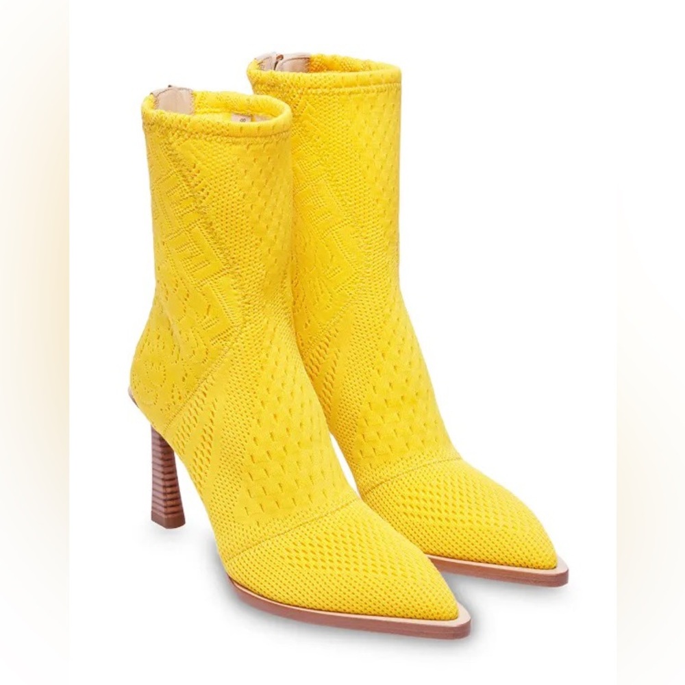 Fendi Jacquard FF monogrammed Mesh Knit Yellow boots